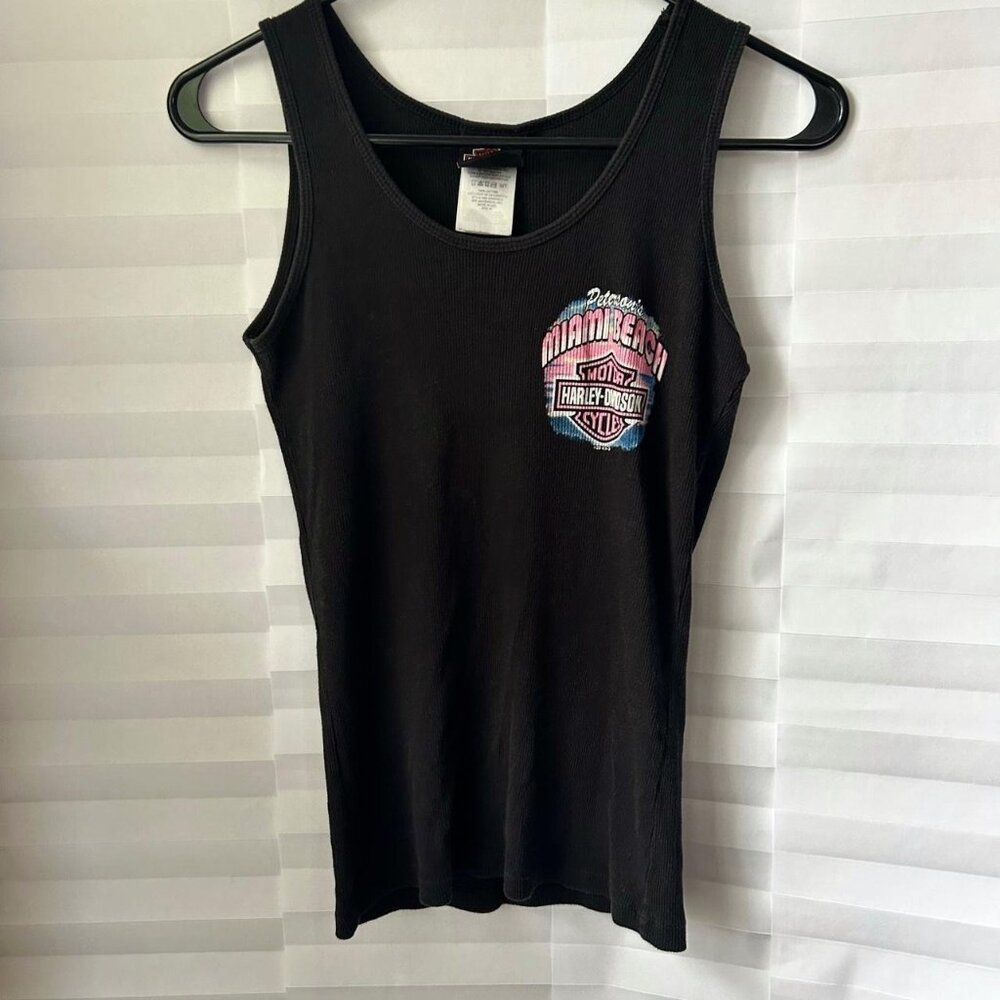 Black Harley Davidson Tank Top with Pink and Blue Graphics
